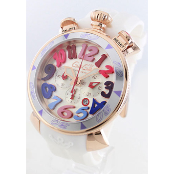 GAGA MILANO ガガミラノ レプリカ クロノ48mm クオーツ 6056.9 ラバー ホワイト/PGPシャンパンシルバー メンズ